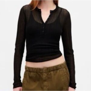 NEW GAP Sheer Rib Henley Sweater in Black